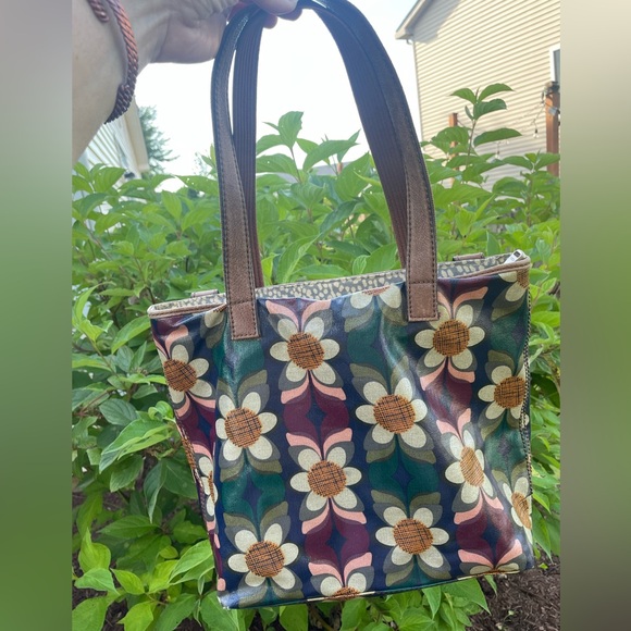 Vintage Fossil KeyPer Coated Canvas Shoulder Bag Purse Tote Daisy Prints READ - Picture 3 of 14